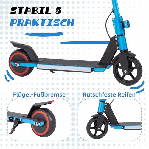 Blauwe scooter met stabiel en praktisch ontwerp