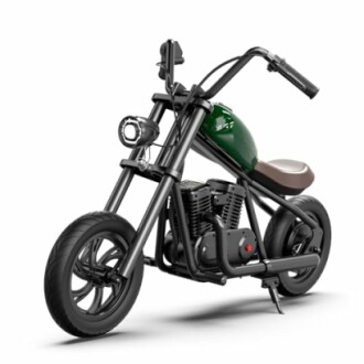 Groene aangepaste motorfiets met zwarte details