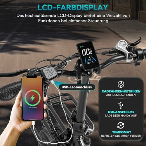 LCD-scherm en USB-oplaadfunctie op een e-bike