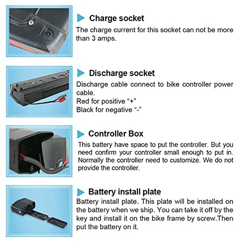 Instructies voor het installeren van de e-bike batterij en aansluitingen.