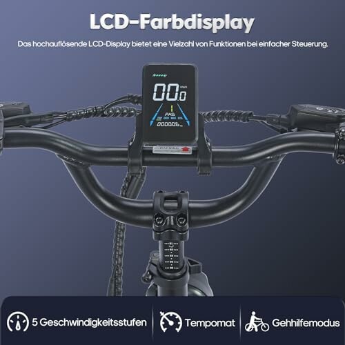 LCD-scherm op e-bike stuur met snelheids- en modusinformatie