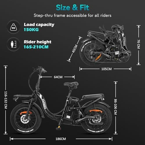 Afmetingen en specificaties van de elektrische fiets.