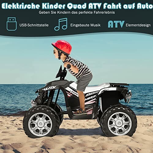 Kind rijdt op elektrische ATV met helm