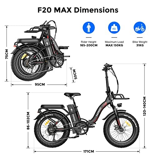 Afmetingen van de opvouwbare elektrische fiets F20 MAX