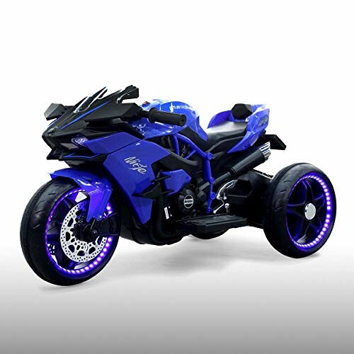 Futuristische blauwe motorfiets met verlichte wielen