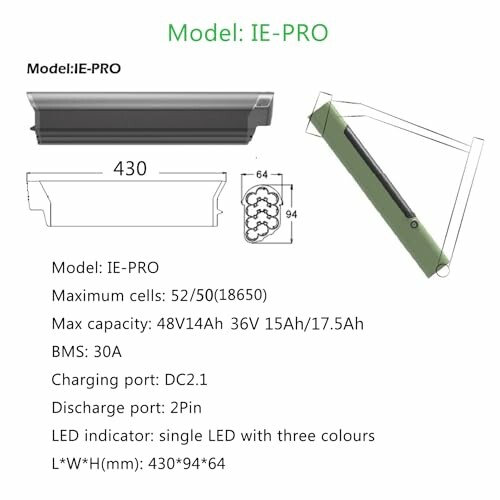 Specificaties van IE-PRO model batterij