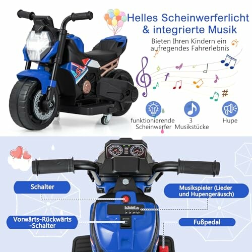 Blauw elektrisch kinderfietsje met muziek en licht