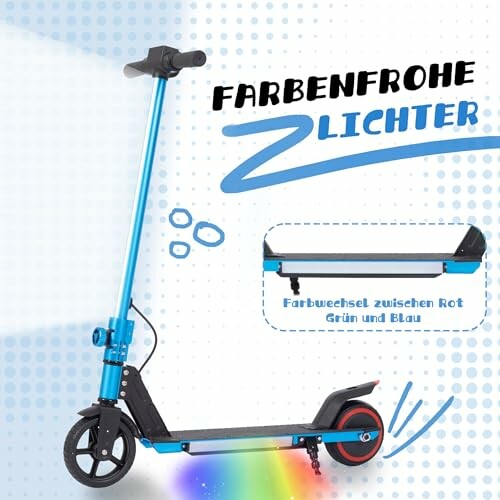 Elektrische scooter met kleurrijke lichten en kleurverandering.