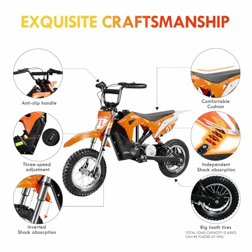 Kenmerken van mini dirt bike met oranje design