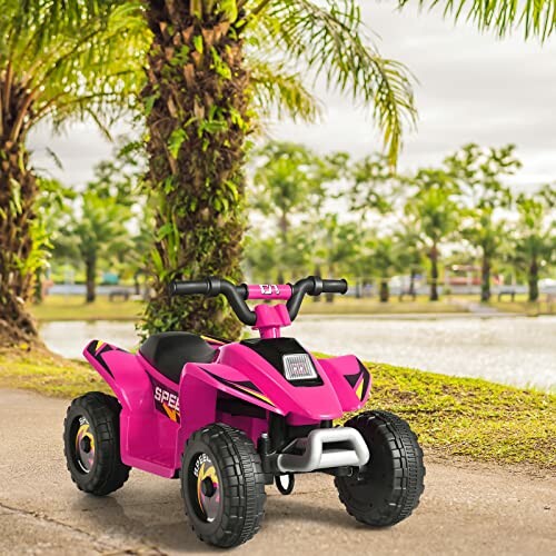 Roze kinderquad aan de rivierkant