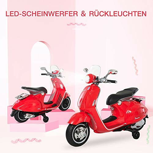 Rode Vespa scooter met LED-verlichting