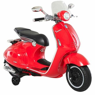 Rode Vespa scooter met zijwieltjes voor kinderen